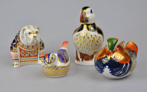 Appraisal: Four Royal Crown Derby Imari decorated paperweights British bulldog Puffin