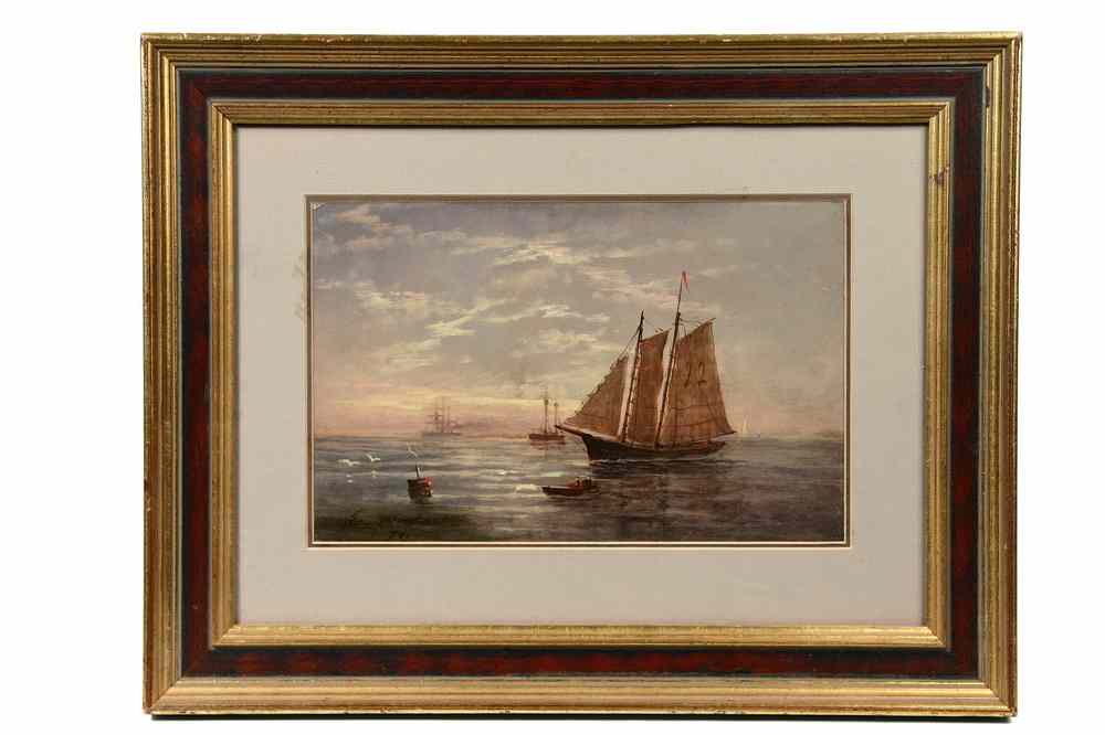 Appraisal: OIL ON PAPER - Schooner at Sunset by Elisha Taylor