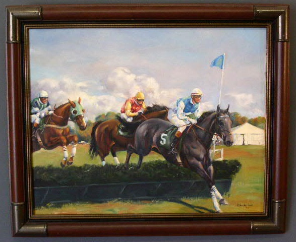 Appraisal: Oil on canvas painting of a point-to-point race at Radnor