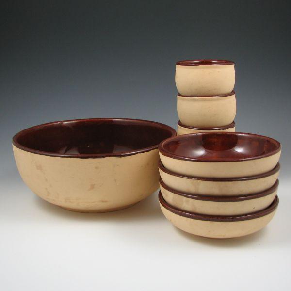 Appraisal: Watt Bisque salad bowl four individual salad bowls and four