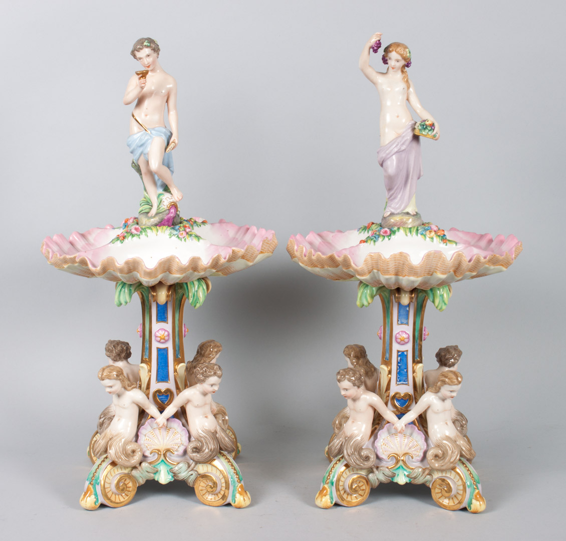 Appraisal: Pair of Capodimonte porcelain compotes in the Meissen manner with