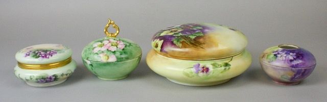 Appraisal: Grouping of Four Limoges Porcelain Boxes Elite Limoges hand painted