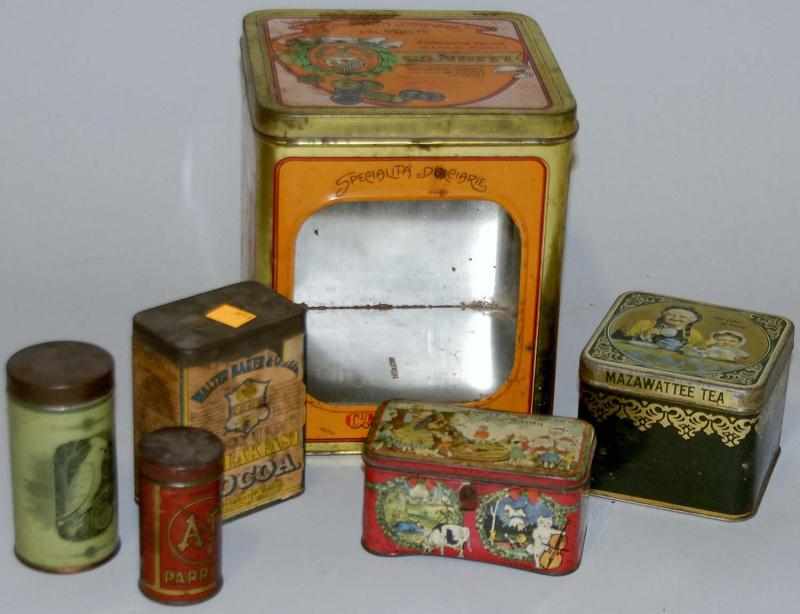 Appraisal: Lot of Six Advertising Tins One candy tin a santa