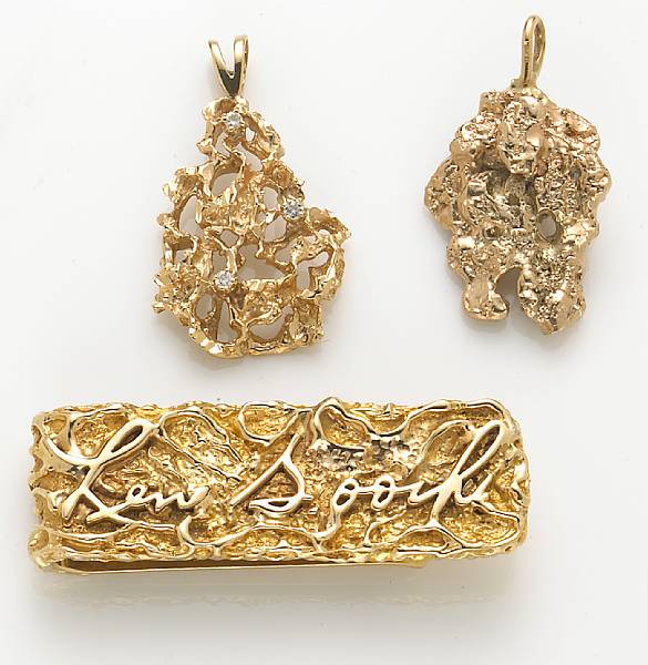 Appraisal: A collection of diamond and k gold nugget jewelry comprising