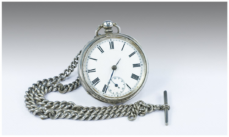 Appraisal: Silver Open Faced Pocket Watch White Dial Roman Numerals With