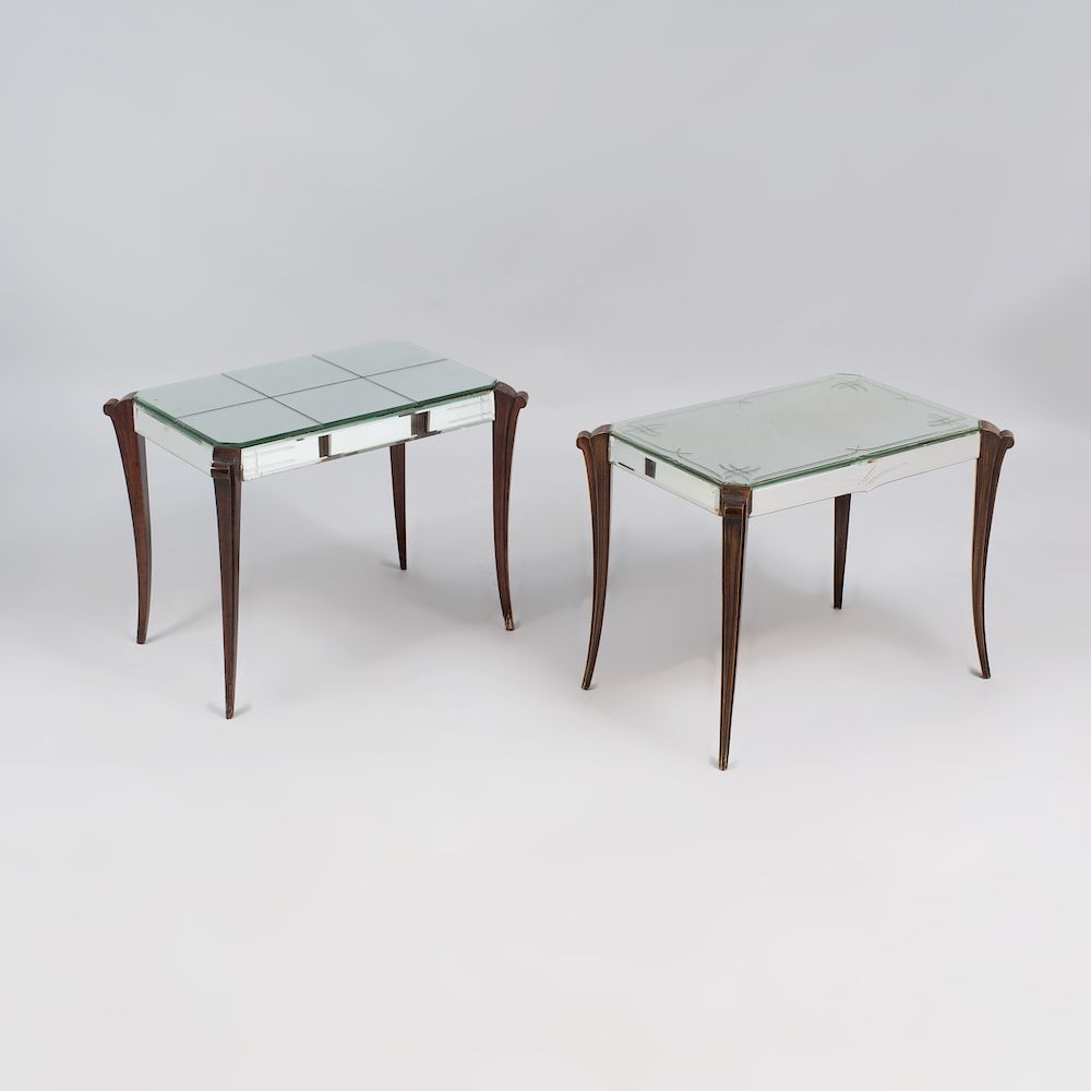 Appraisal: Two Similar French Ebonized and Mirrored Glass Low Tables x