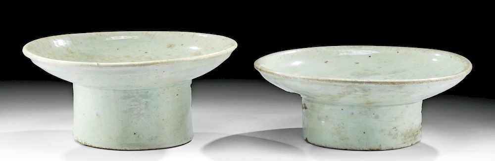 Appraisal: th C Korean Celadon Glazed Pottery Pedestal Dishes Holiday Shipping