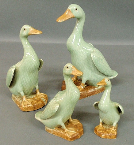 Appraisal: - Four celadon porcelain ducks th c largest one marked