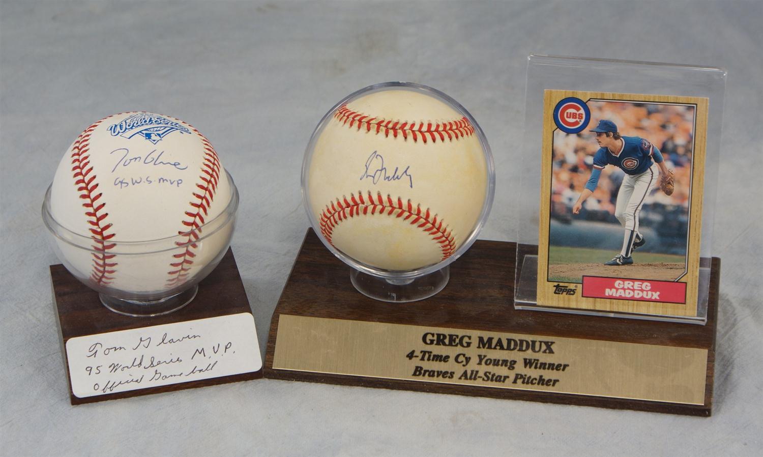 Appraisal: Greg Maddux Tom Glavine autographed baseballs Greg Maddux sweet spot