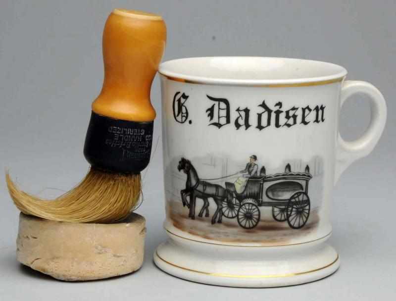 Appraisal: Horse-Drawn Hearse Shaving Mug Name G Dadisen in black lettering