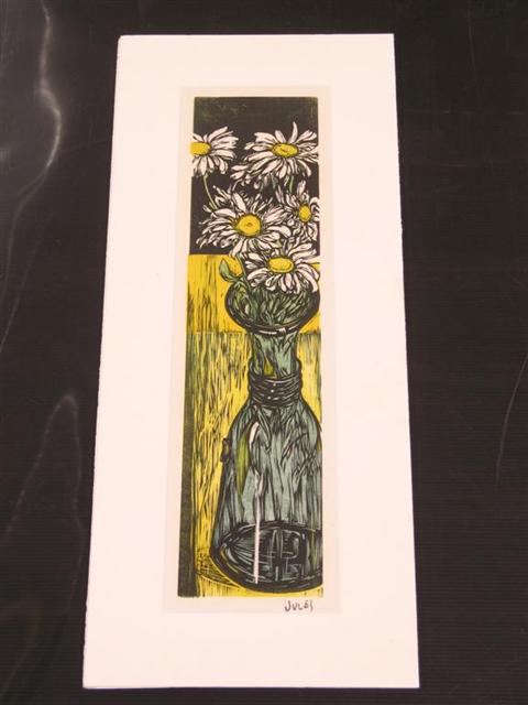 Appraisal: MERVIN JULES AMERICAN - DAISIES Color woodcut x in Lower