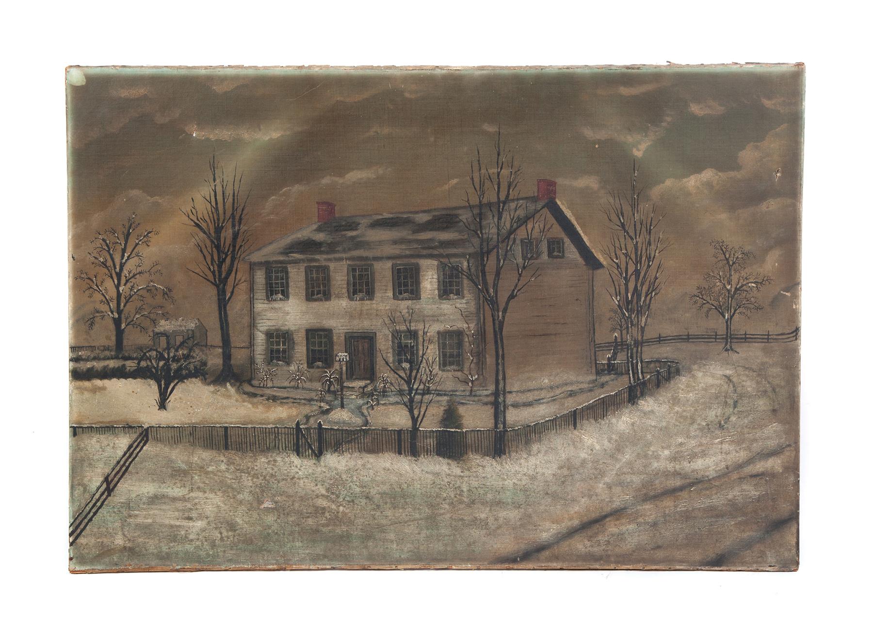 Appraisal: HOUSE IN WINTER AMERICAN SCHOOL LATE TH CENTURY Oil on