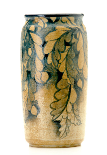 Appraisal: SUSAN FRACKELTON Salt-glazed stoneware vase painted with oak leaves and