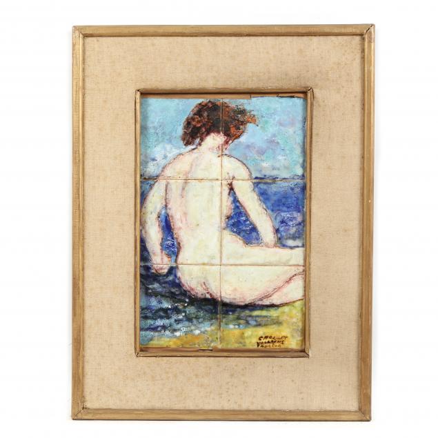 Appraisal: A VINTAGE VALLAURIS TILE PAINTING OF A FEMALE NUDE France