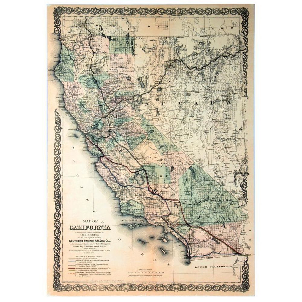 Appraisal: Southern Pacific Historic Map Reproduction of SP map mounted on