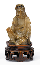 Appraisal: Small Chinese gilt-decorated soapstone figure th century Single yellowish-tone seated