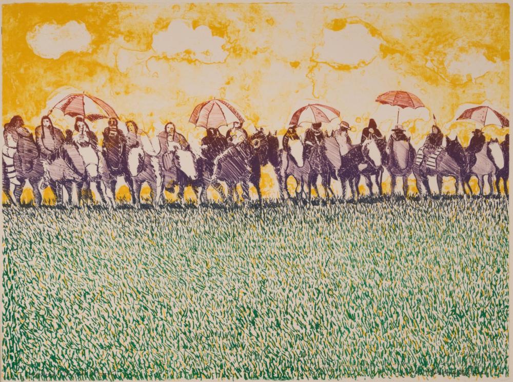 Appraisal: FRITZ SCHOLDER Arizona - lithograph Indians with Umbrellas from the