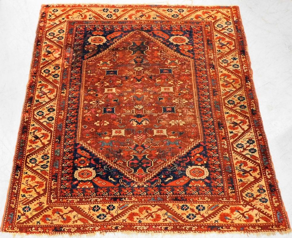 Appraisal: Oriental Red Floral Near Square Rug Middle East th Century