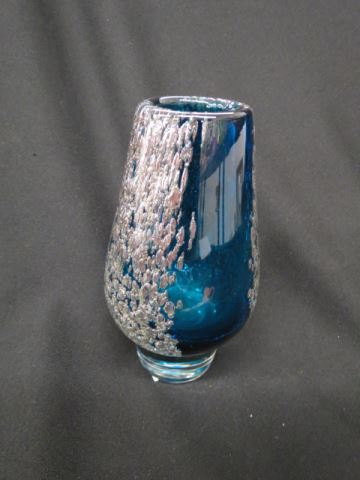 Appraisal: Murano Art Glass Vase aquatic style bubbles sapphire blue excellent