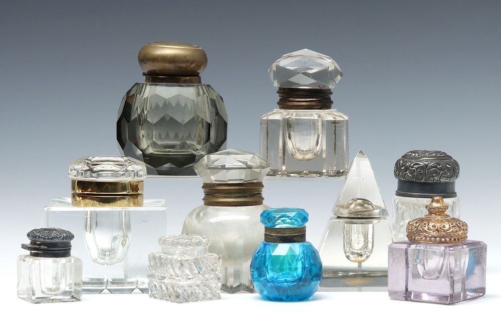 Appraisal: A COLLECTION OF CRYSTAL AND OTHER ANTIQUE INKWELLS Ten examples