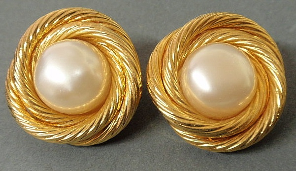 Appraisal: Pair of Chanel clip earrings faux pearl with gold tone