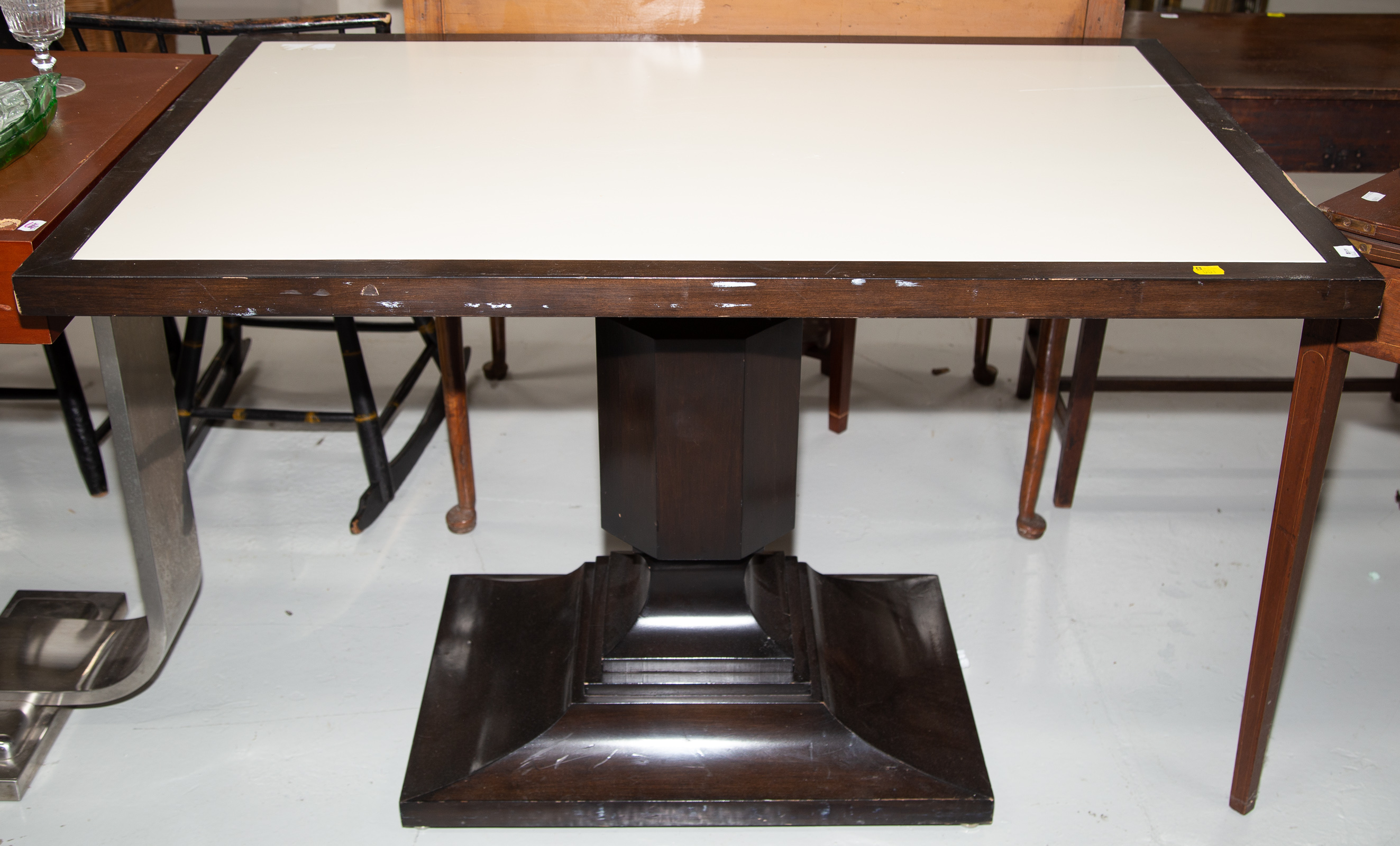 Appraisal: ART DECO STYLE PEDESTAL TABLE Late th century Dark fruit