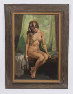 Appraisal: A L Karafyllakis O c of seated nude beauty signed