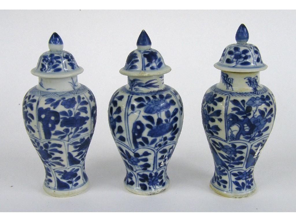 Appraisal: Three Vung Tau Cargo blue and white baluster vases with