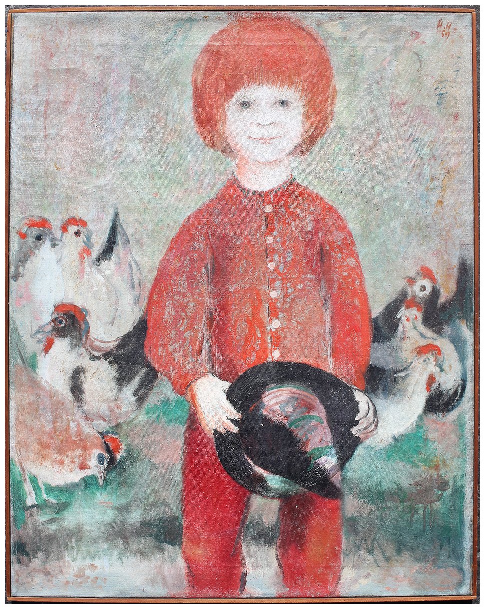 Appraisal: HOFFMAN Helmut German - ''Child with Chickens'' Oil Canvas sights