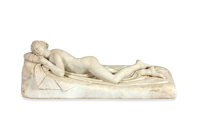 Appraisal: A TH CENTURY WHITE MARBLE SCULPTURE of a female reclining