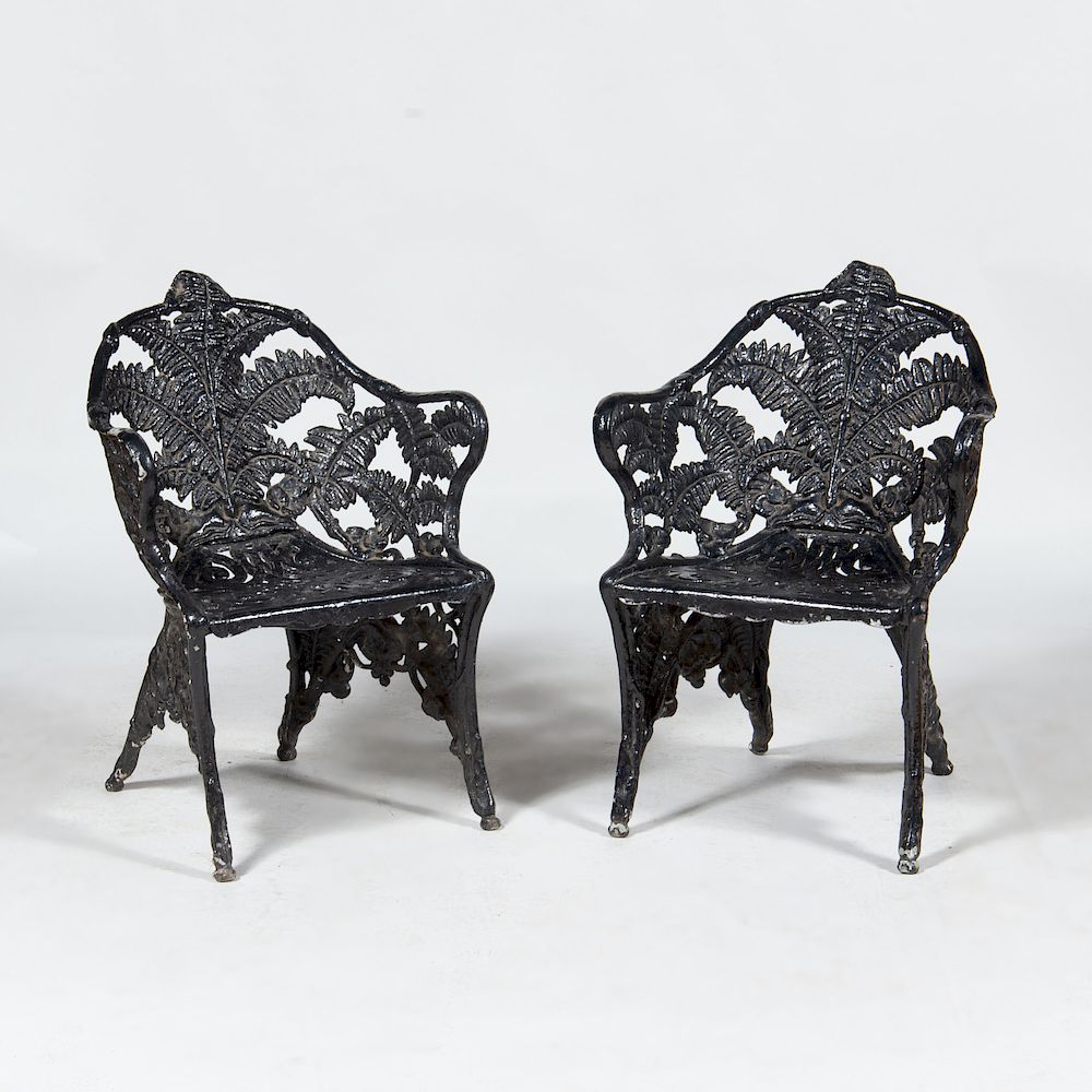 Appraisal: Pair of Painted Aluminum Garden Armchairs Possibly by Fiske x