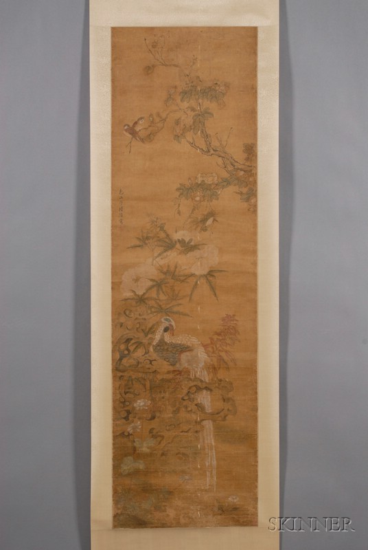 Appraisal: Hanging Scroll China probably Ming dynasty birds in a flowering