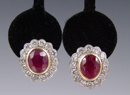 Appraisal: K AND PLATINUM RUBY DIAMOND EARRINGS K white and yellow