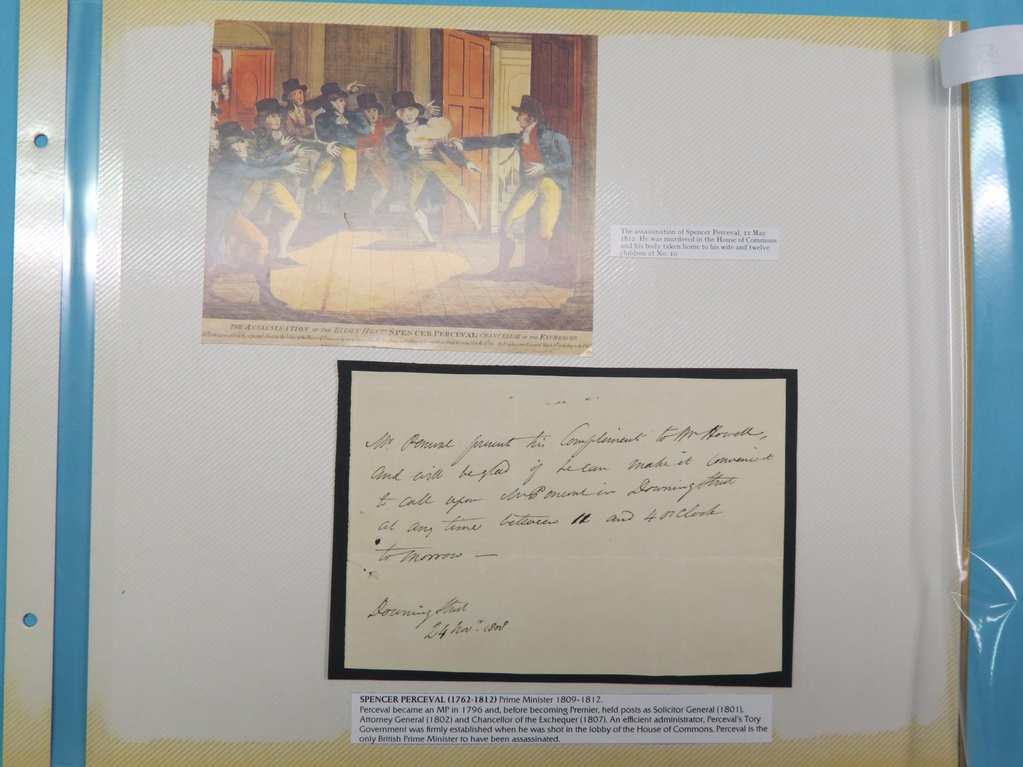 Appraisal: Spencer Perceval - - Prime Minister - hand-written note Downing