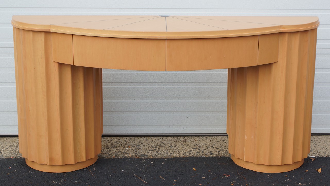 Appraisal: Contemporary Mid-Century design double pedestal bow front sideboard to match