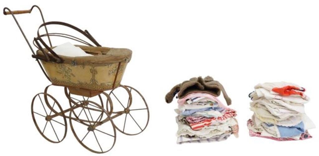 Appraisal: lot Doll accessories including iron-framed doll's carriage with collapsible canopy