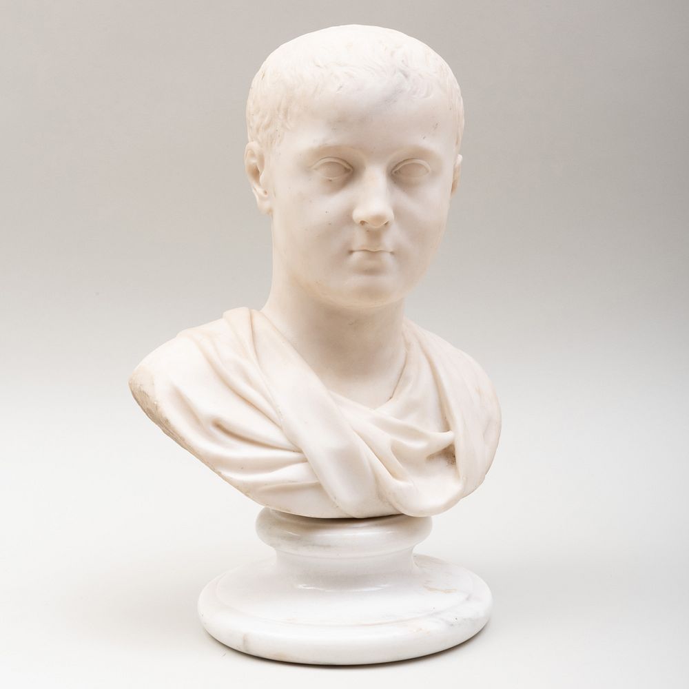 Appraisal: Roman Carved Marble Bust of a Boy Raised on later