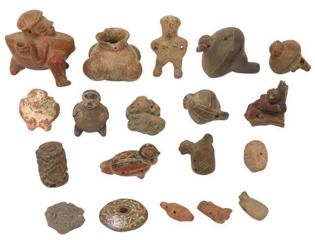 Appraisal: lot of Pre-Columbian pottery figures fragments ocarinas and a roller