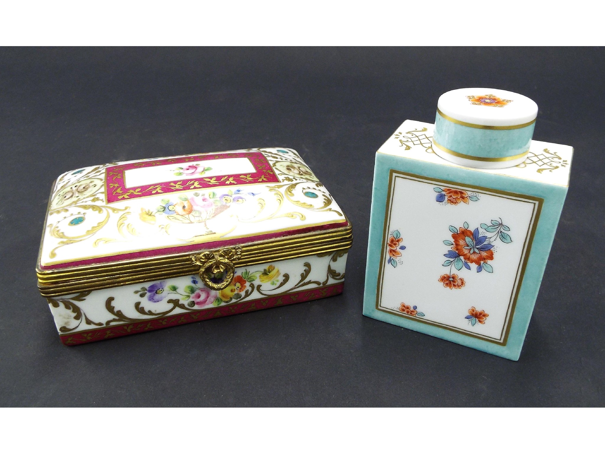 Appraisal: French porcelain and gilt metal rectangular trinket box decorated with