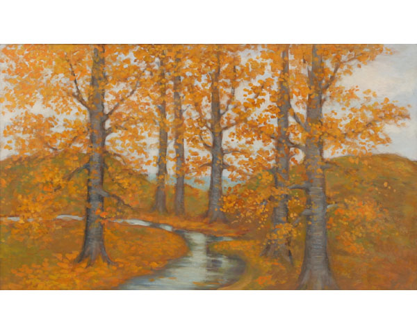 Appraisal: Autumn scene with beech trees and brook possibly by Richmond