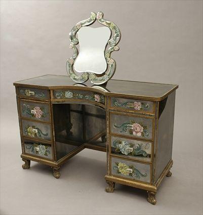 Appraisal: Italian Rococo-Style Parcel-Gilt and Painted Mirror Glass Dressing Table Table