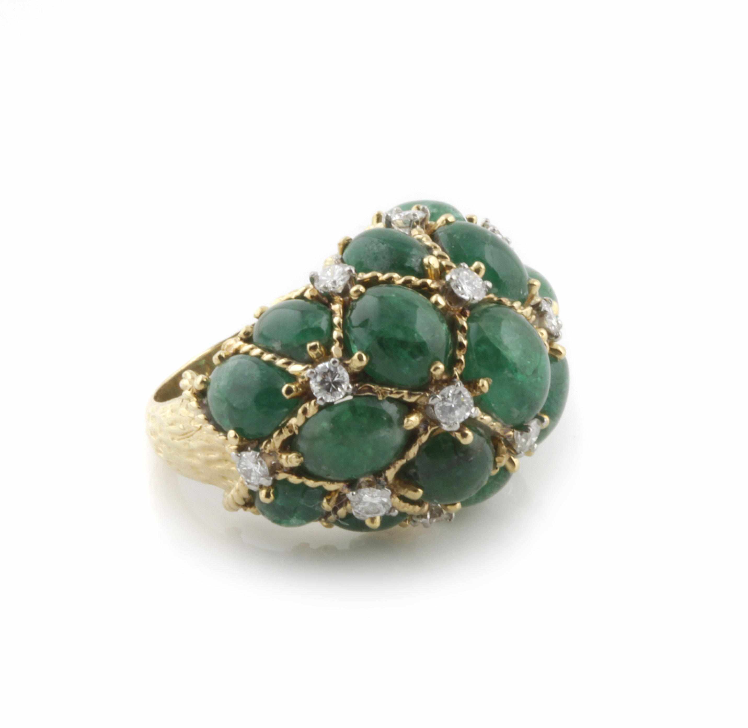 Appraisal: An emerald cabochon and diamond ring mounted in k gold