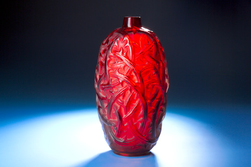 Appraisal: R LALIQUE Vase Ronces red ca Molded R LALIQUE and