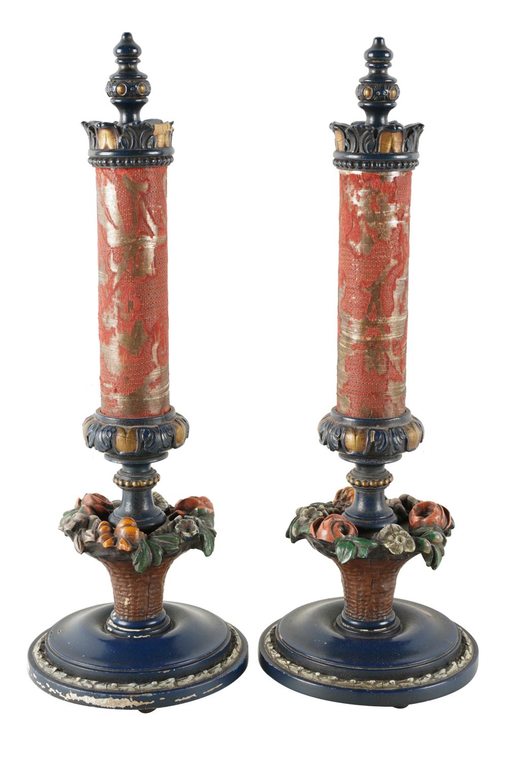 Appraisal: PAIR OF PAINTED WOOD GESSOED BOUDOIR LAMPSCondition with damage and