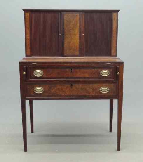 Appraisal: th c New England tambour secretary Top has single door