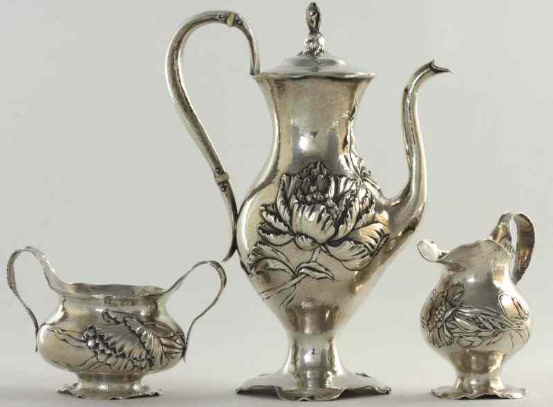 Appraisal: Sterling Silver Three Piece Coffee Servicedated ''Oct '' Art Nouveau