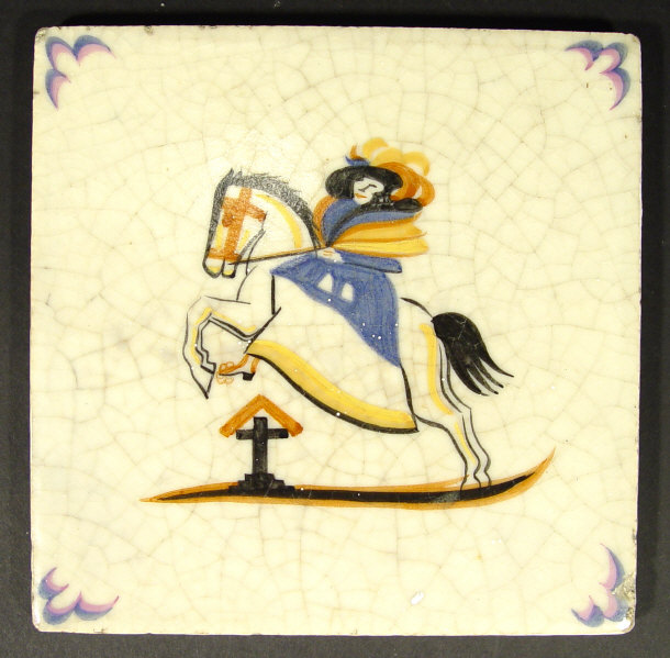 Appraisal: Carters Poole Pottery tile painted with a woman on horseback