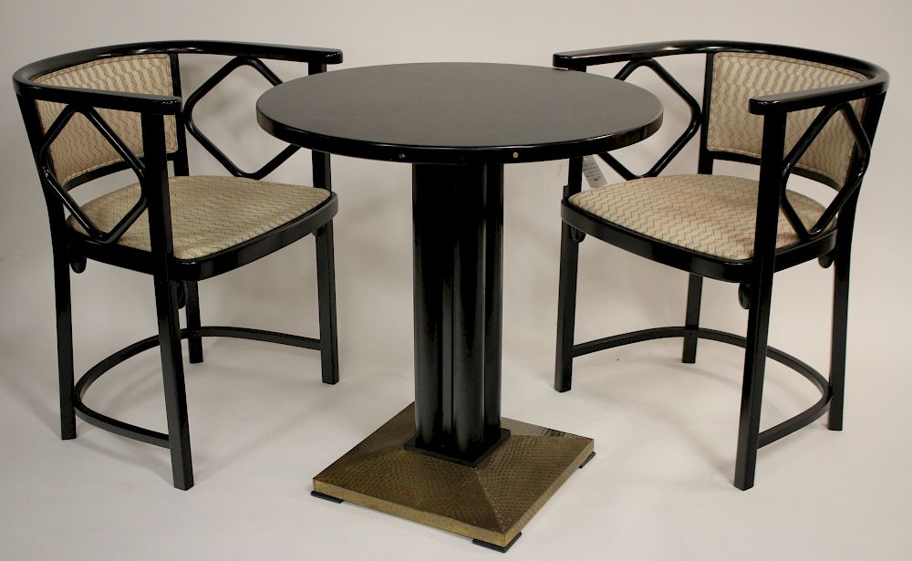 Appraisal: Secessionist Style Ebonized Table Arm Chairs Contemporary reproductions in the