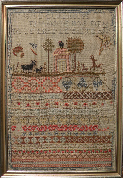 Appraisal: Spanish wool and linen sampler dated x