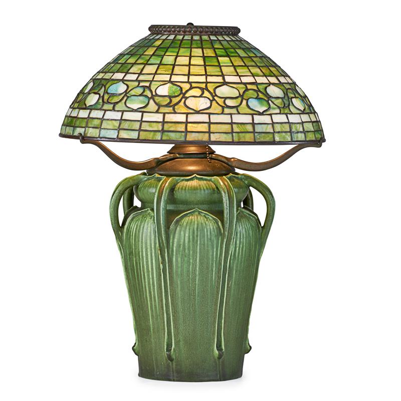 Appraisal: GRUEBY TIFFANY STUDIOS Rare Kendrick vase lamp GRUEBY TIFFANY STUDIOS